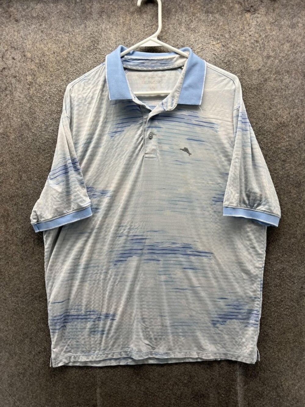 Tommy Bahama IslandZone Polo Shirt Mens Large Blue Wave Stripe Mesh Casual